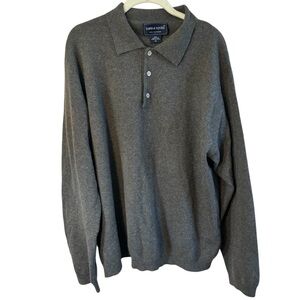 Davis & Squire Men's Large Polo Sweater Charcoal Grey Long Sleeves Pullover Cozy